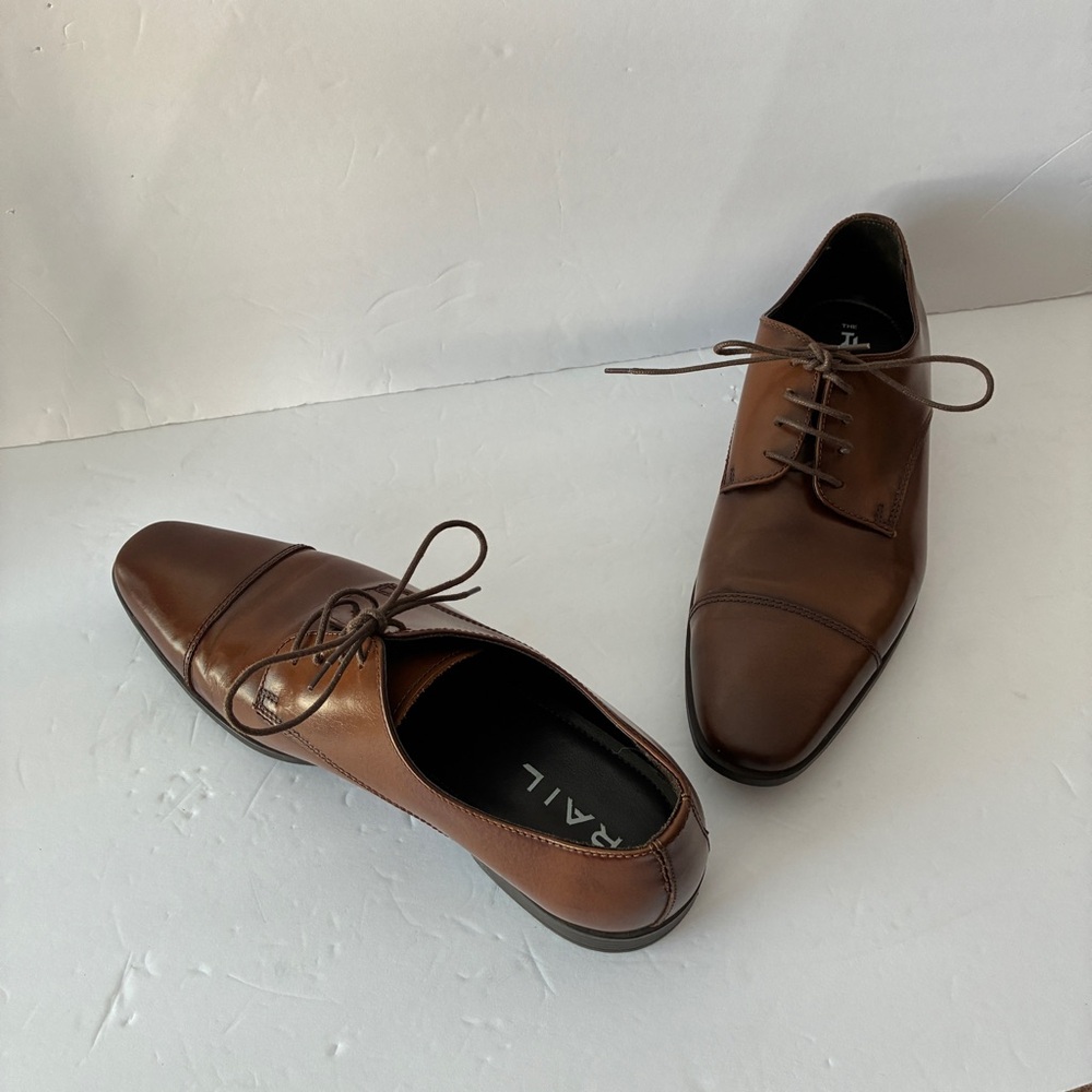 The Rail Stark Cap Toe Derby Oxford Men's Brown Leather Dress Shoes Size 41 US 8